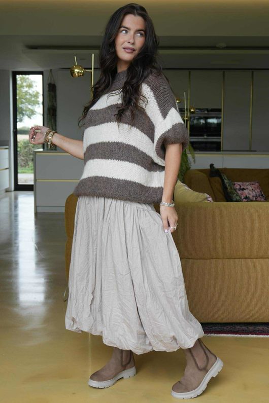  Big Softie Block Stripe Cap Sleeve Knit Top Mocha /15=